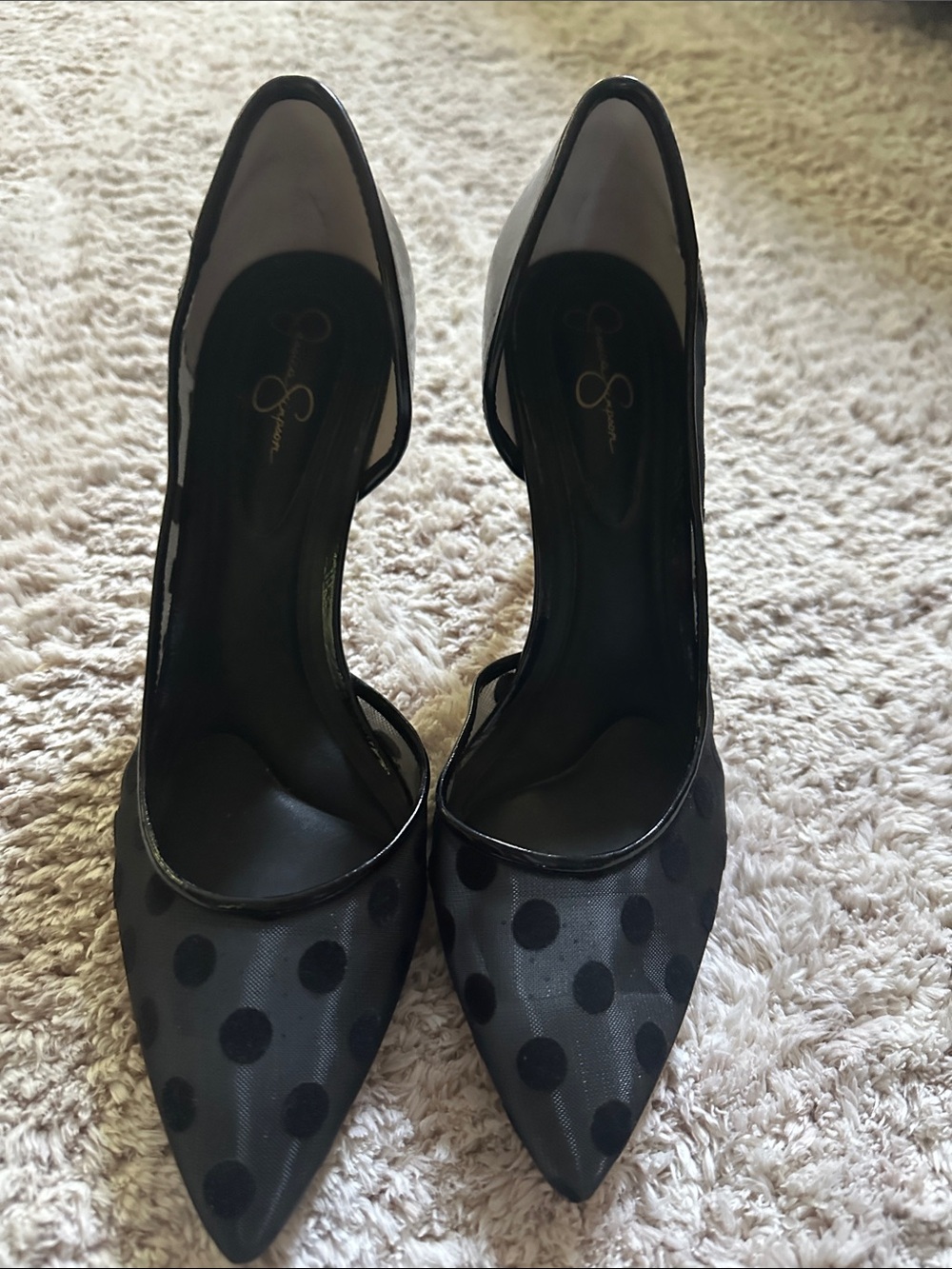 Jessica Simpson Black Polka Dot Pointed D'Orsay Heels